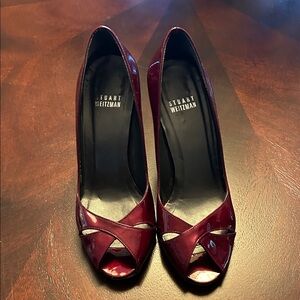 Stuart Weitzman Dark Red Peep-Toe Heels